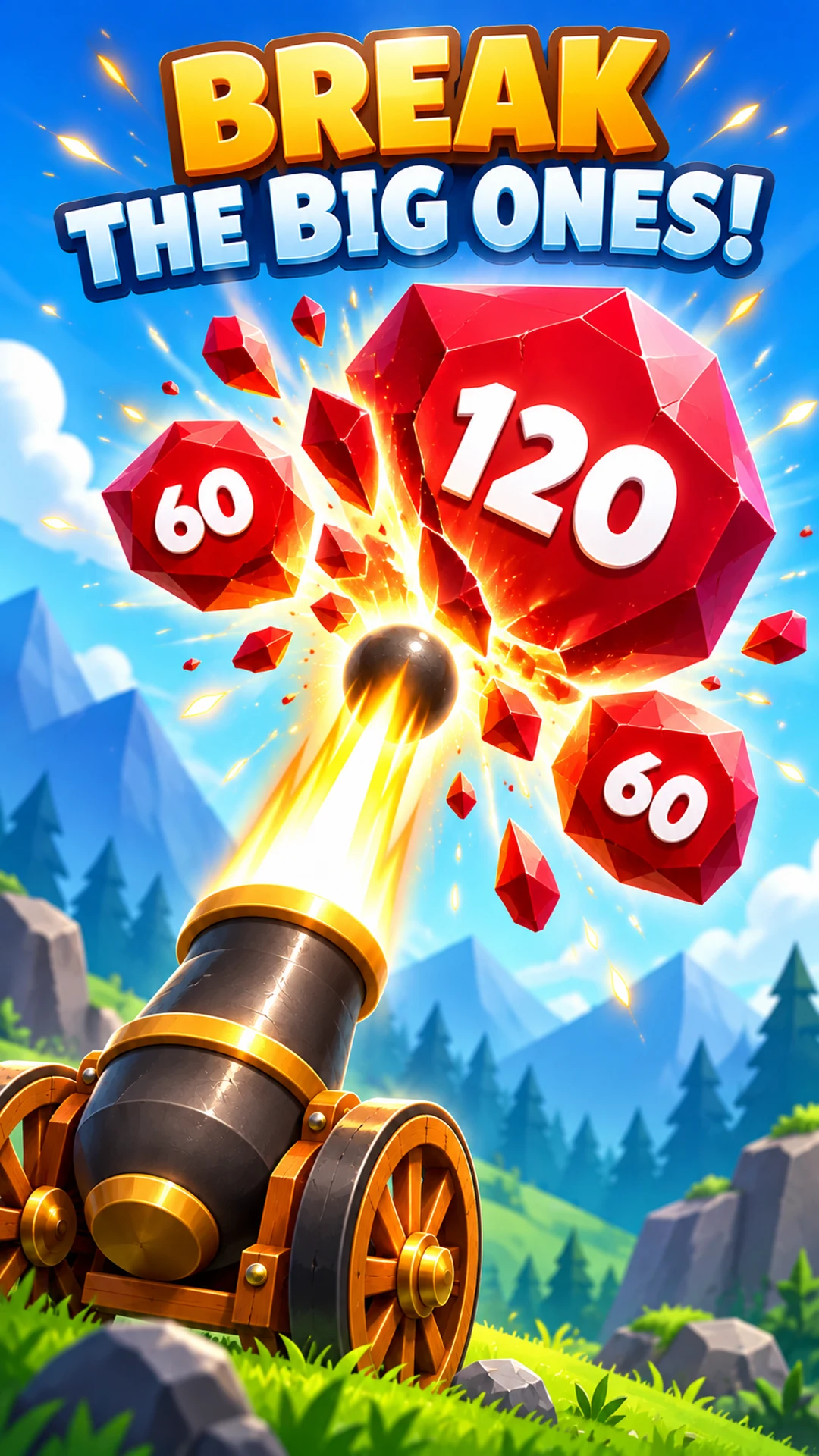 Break the big ones: illustrated cannon fire splitting a numbered rock